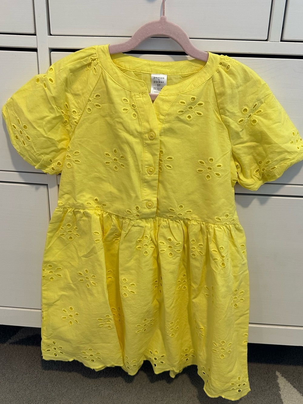 Yellow Eyelet Cotton Dress for Girls - Peyton Parker